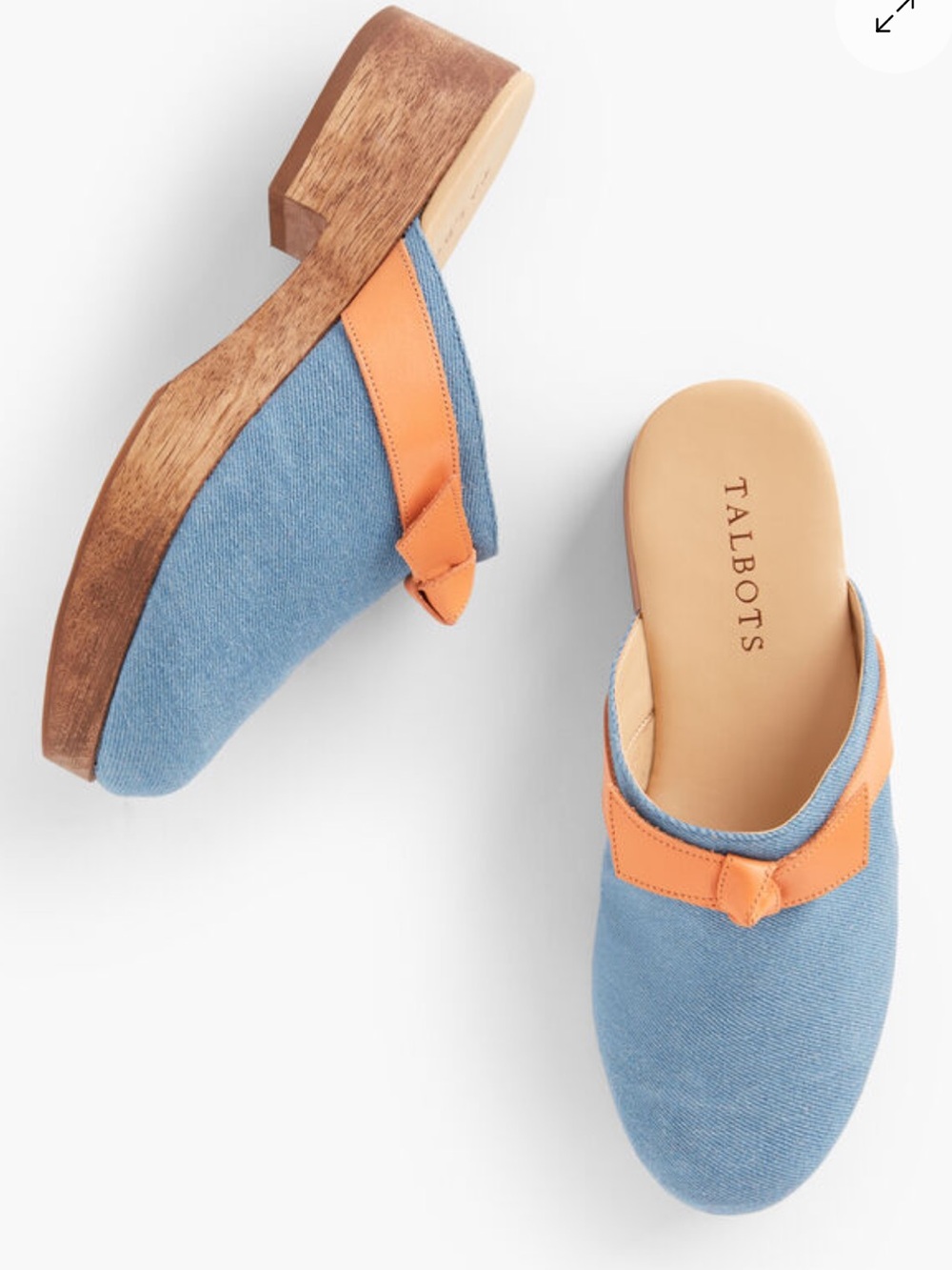 Talbots Light Blue denim  Canvas Clog Mules with Orange Leather Trim! 10